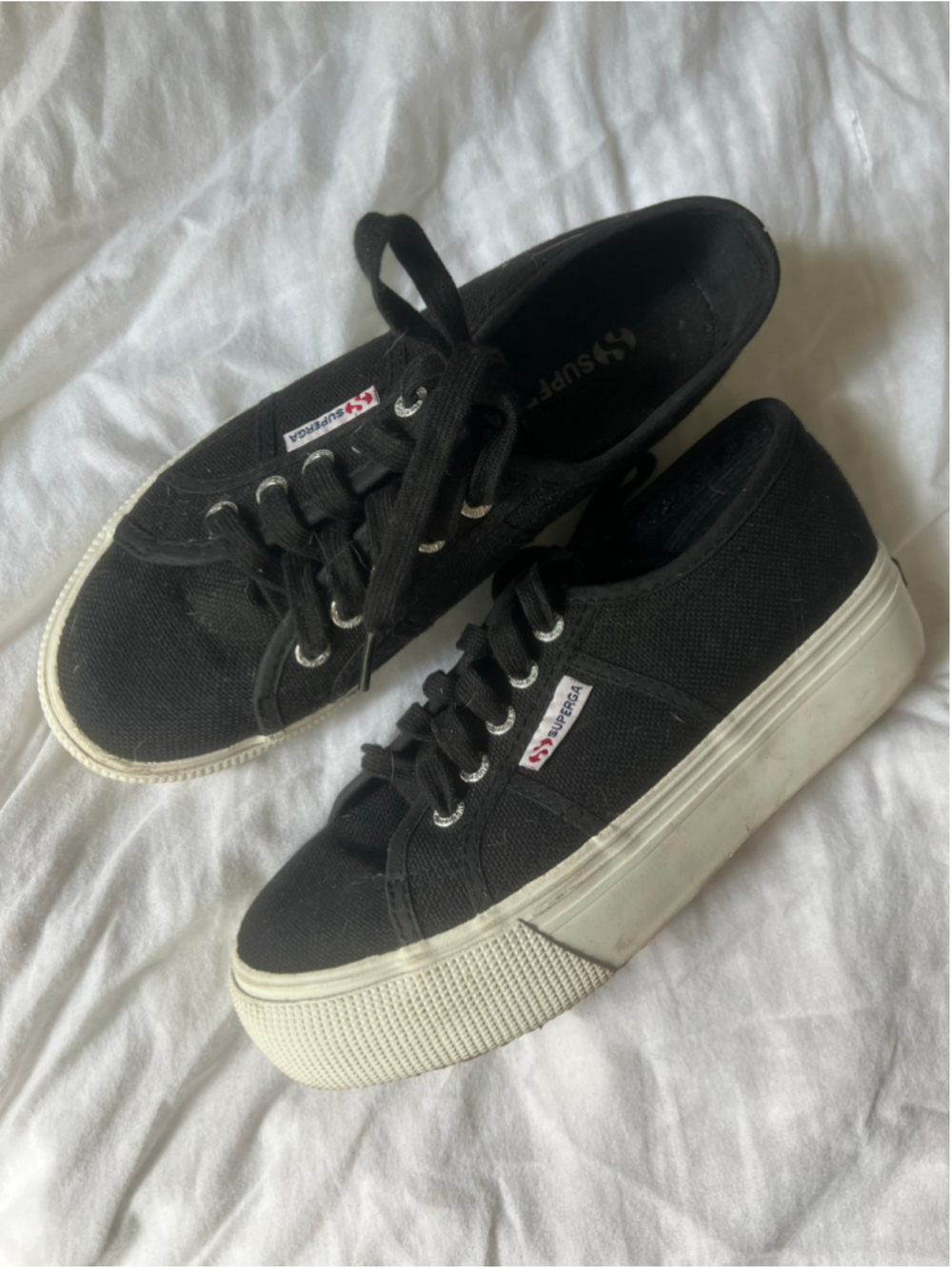 Women's Superga 2790 Platform Sneakers Black White Size 7/37.5